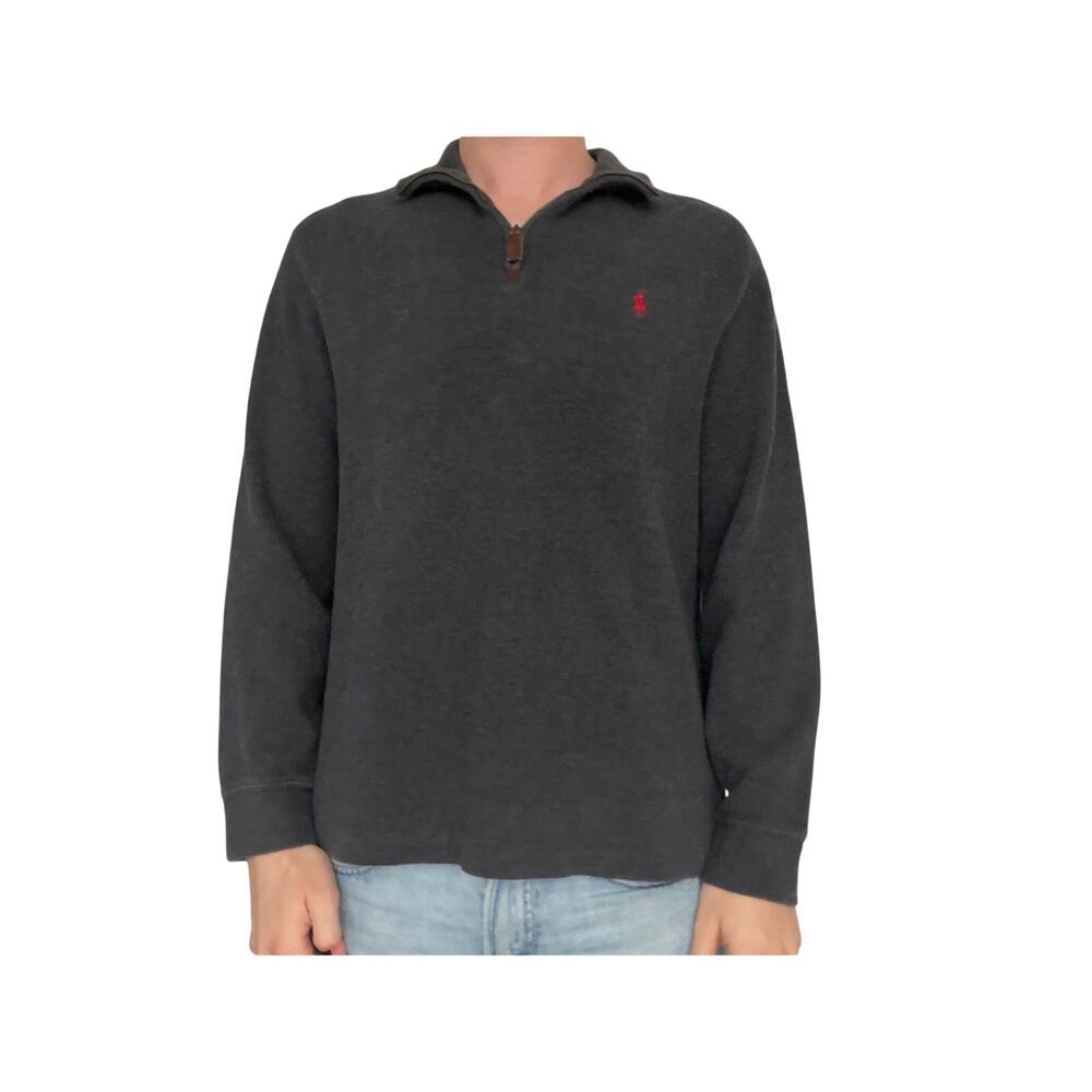Polo Ralph Lauren 1/4 Zip Pullover Sweater Men's Medium Charcoal Grey Red Pony